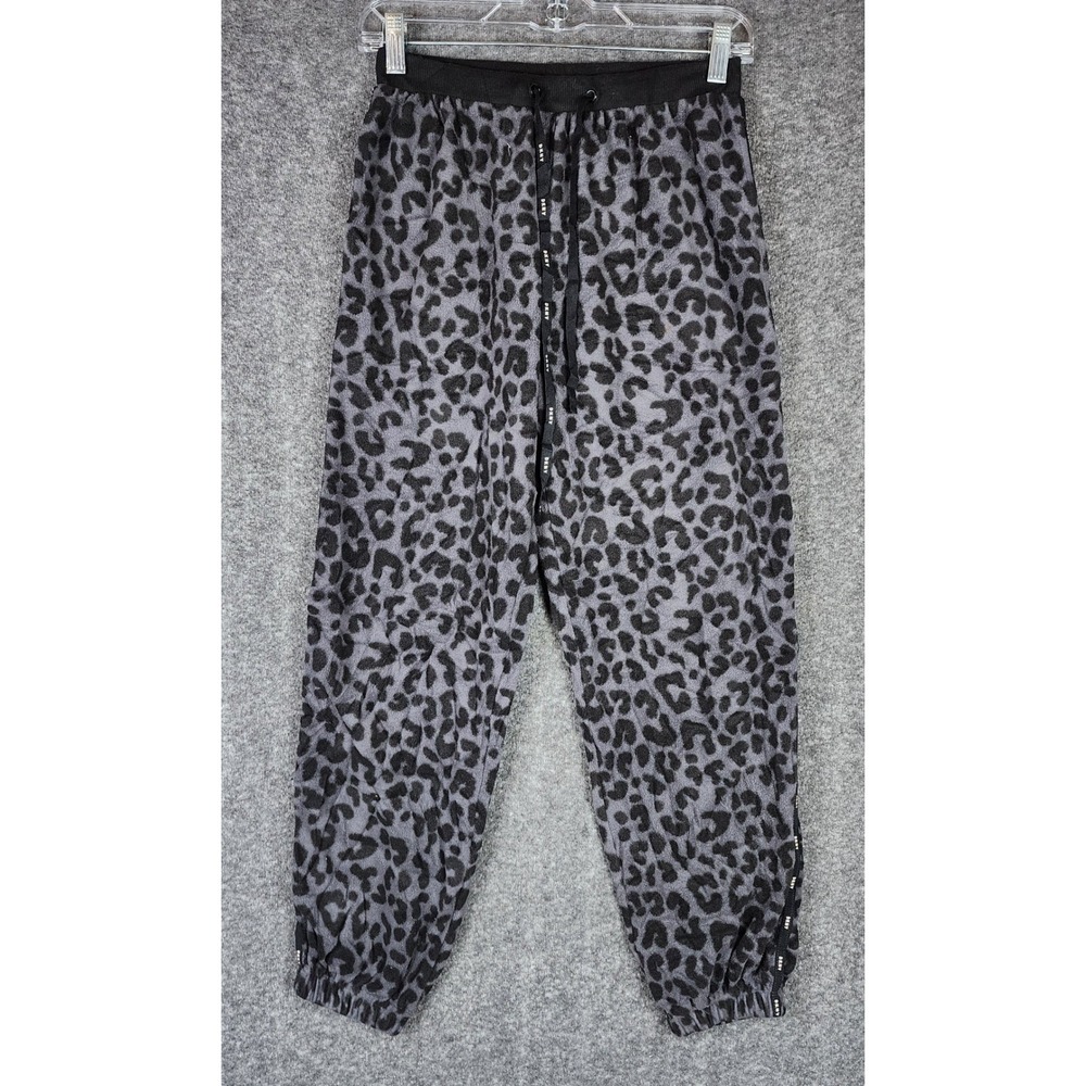 DKNY Pajama Pants Womens S Y12622564 Grey Leopard Fleece Joggers EUC